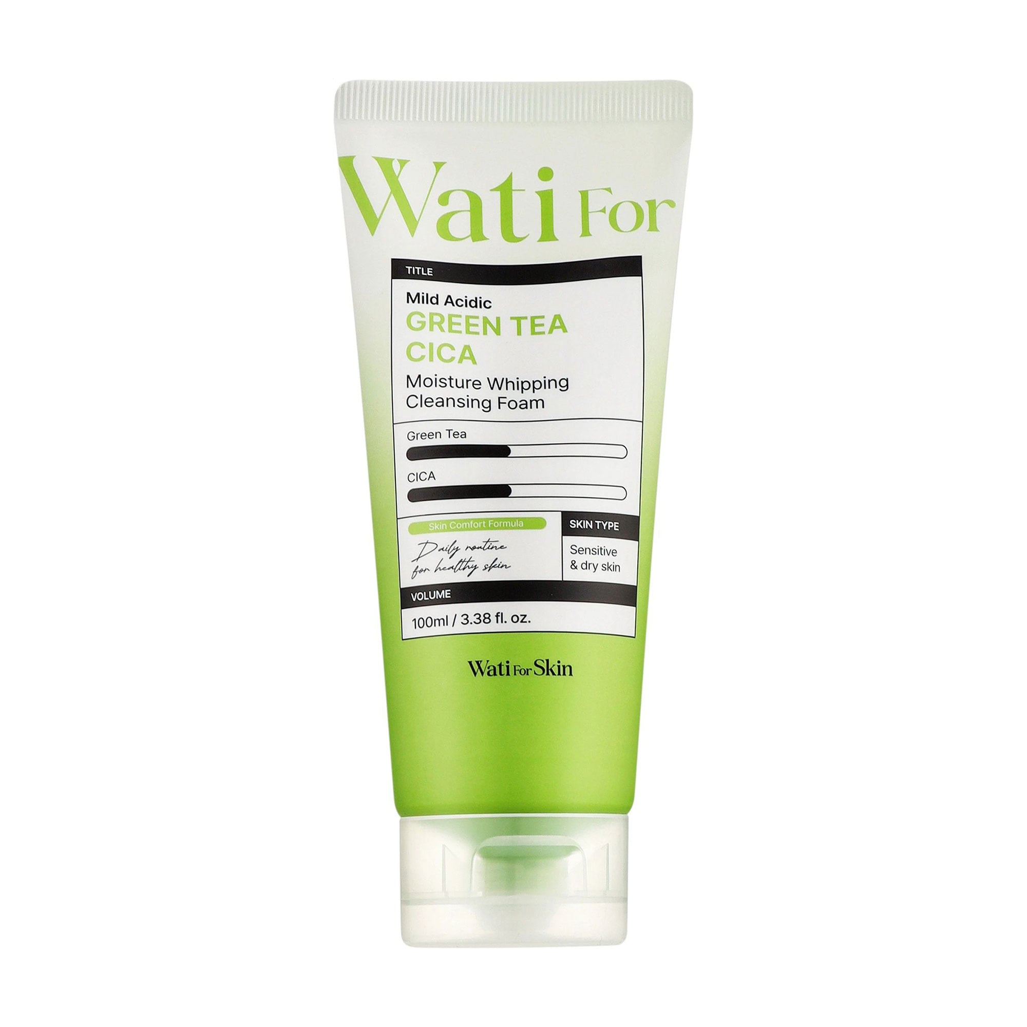 Пінка для вмивання Wati For Skin Mild Acidic Green Tea Cica Moisture Whipping Cleansing Foam, 100 мл